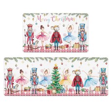 크리스마스 호두까기 인형 주방 러그 및 매트 2개 세트 핑크 크리스마스 주방 장식 피로 방지 쿠션 주방 바닥 매트 미끄럼 방지 방수 스탠딩 매트 세탁 사무실용 (핑크 44.5