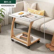 바퀴가 바퀴 이동식 테이블 보조 책상 달린 협탁 소형, 원목+화이트40X65
