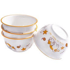 LMRLCS 세라믹 밥 그릇 10.2-11.9cm(4-4.6인치) 귀여운 고양이 패턴 도자기 그릇 쌀 시리얼 수프 전자레인지 및 식기세척기 사용 가능한 만화 동물 서빙, MW