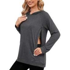 Liu & Qu 모유 수유용 여성용 수유 스웨트셔츠 숨겨진 지퍼 긴소매 임산부 후디 캐주얼 의류 다크 그레이. XL
