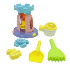 兒童沙灘玩具套裝 (城堡滑道 水壺 鏟子 耙子 螃蟹模具)，多功能玩沙工具組，安全無毒材質, Multicolor, 300g, 1套