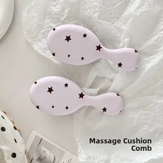 휴대용 미니 폴카 도트 헤어 브러시 마사지 쿠션 컬링 및 정전기 방지 기능이 있는 컴팩트 개인용 스타일링, 03 핑크스타 에어쿠션 빗 [2개입]