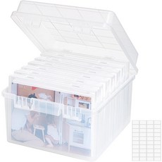 라이프윗 1개 사진 보관 세트 7개의 5x7 내부 포토 박스 23 x 22 cm9x8.5 운송 케이스 시드 카드용 공예품 정리함 사무용품 1장 라벨 스티커 포함 클리어, 7 boxes, Clear