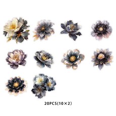 에토리 라이프 잉크 나이트 드림 20개입 블랙 골드 빈티지 유화 꽃무늬 펫 스티커 팩 노트북선물 상사무실 장식 액세서리 수제 스크랩북 용품 방 DIY 아트워크 미술 학용품, [03] 20 Pieces
