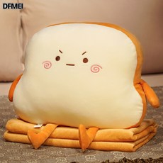 DFMEI 吐司抱枕被子兩用毯子二合一毛毯辦公室午睡枕頭暖手汽車靠枕車載, KX麪包抱枕(生氣)