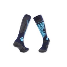 滑雪襪 高筒保暖透氣排汗滑雪襪，加厚襪底緩衝支撐，專業滑雪運動襪, 8208深藍底M, 1套