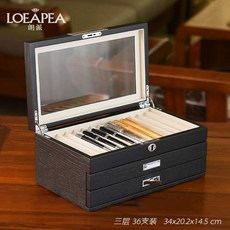 만년필 보관함 고급 진열장 수납대 원목 상자 박스 케이스 전시대 매장 디스플레이 서랍, (36개용) 블랙우드그레인+베이지벨벳