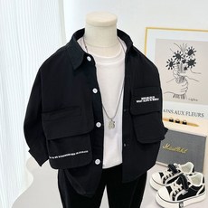 男童襯衫春秋款薄款外套，兒童鞦季洋氣早鞦男孩酷帥上衣潮