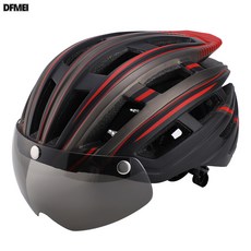 DFMEI 騎行運動安全頭盔helmet單車自行車頭盔戶外公路山地車騎行頭盔, 1個, 黑紅-鈕釦尾燈:均碼(57-62CM)