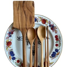 몽다름아 100% 핸드메이드 티크우드 조리도구 빅사이즈 뒤집개 수저세트, 1개, 수저세트 2 +뒤집개 (대) 1