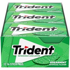 트라이던트 스피어민트 무설탕 껌 14개입 12팩 (총 16 Trident Spearmint Sugar-Free Chewing Gum 12 Packs of 14 Pieces (1, 1개