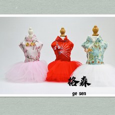 【格森】新款狗狗唐裝旗袍裙 寵物泰迪比熊博美新年喜慶衣服, 紅傘紗裙,XL, 1個