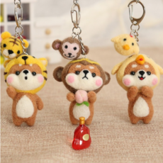 [아띠엘] DIY 시바견 양모 니들 펠트 세트 집콕놀이 귀여운 동물 인형만들기 열쇠고리 키링 키트, 양머리시바, 1개