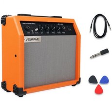 VELWAVE 일렉트릭 기타 앰프 20W 오렌지 휴대용 스마트 6.5인치 스피커 6.5mm 입력 3.5mm 보조 드라이브 게인 베이스 트레블 볼륨 및 헤드폰 잭 연습, Orange