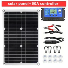40W 태양 전지 패널 12V/18V 태양 전지 10A-100A 컨트롤러 태양 플레이트 키트 전화 RV 자동차 캐러밴 홈 캠핑 야외 배터리, 04 With 60A ler, 1개