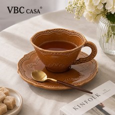 VBC CASA 蕾絲系列 240ml 深栗棕杯盤組, 1個