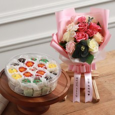 엠케이크 Special 떡케이크 C 선물세트 생일 케익 기념 생신 칠순, S 떡케이크 C+꽃다발12+리본문구+거치대, 1세트, 1.5kg