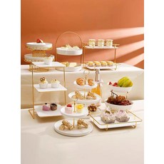 다단 케이크 트레이 세트 디저트 접시 과일 플레이팅 홈카페 파티 티타임 테이블 장식용, 1개, 화이트 작은 직사각 접시