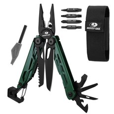 MOSSY OAK 27 in 1 멀티툴 플라이어 휴대용 포켓나이프 파이어스타터 호루라기 병따개 수납 가방 포함 서바이벌 캠핑 하이킹용, 1세트