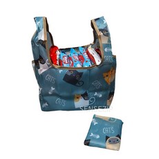 미니 사이즈 데일리 에코백 장바구니 미니 시장가방, 청록 뚱냥이, 1개