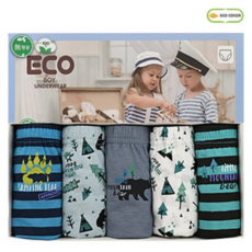 에코키즈 남아용 무형광 순면 삼각팬티 숲속곰 5종세트