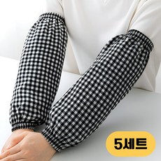 생활해랑 작업용 면 체크 팔토시, 5켤레, 블랙