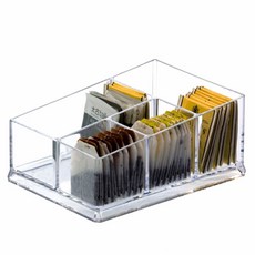 야크리 아크릴 티백 캐디 정리함 티 박스 티 커피 백 뚜껑이 있는 홀더 작은 패킷 감미료 10 5x7 5x7cm YTBH-08328, 19.5x14.4x8.5cm