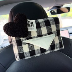 티쯔 차량용 체크 티슈 케이스 암레스트 헤드레스트 화장지 캠핑용 휴지걸이, 하트블랙, 1개