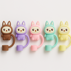 라부부 빨대커버 5종 세트 스탠리 텀블러 호환 실리콘 빨대마개 위생 캡 먼지방지, 5개, 민트/핑크/옐로우/퍼플/브라운