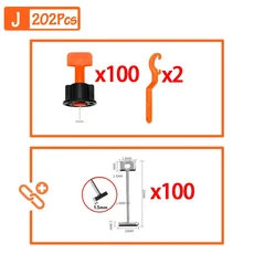 타일형 시공매트 벽세라믹 레벨러 타일 시스템 클립 스페이서 도자기 키트 누워 바닥 고정 건설 도구 세트, 01 CHINA, 12 Set J  (202Pcs)