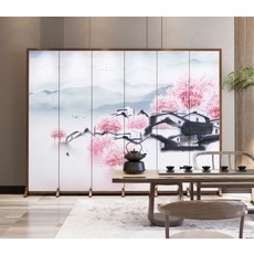 제사 병풍 배달 대나무 그림 대행 기제사 제사음식 비단 고급 추사 제사병풍 산수화, 1개