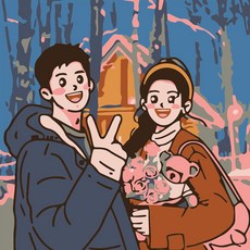 유화그리기세트 diy유화세트 2020 20x20cm 커플그림, 1세트, 브이 1