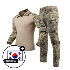 SET 택티컬 전술 컴뱃셔츠 긴팔+팬츠 세트 - 아웃도어 군인 간부 강철부대 캠핑 카고 바지, CP