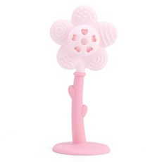 小花搖鈴固齒器 矽膠固齒器 嬰幼兒手搖鈴 安撫玩具 益智玩具, 可愛粉, 1個