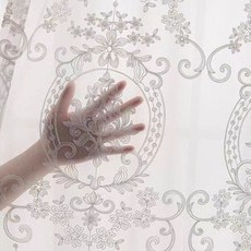 簡約繡花蕾絲窗紗 臥室客廳陽臺隔斷透光紗簾, 白色,100*200