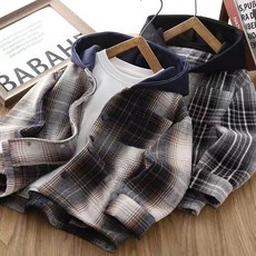 兒童外套 秋冬上新男童連帽外套春裝2025新款兒童上衣春秋男孩時髦炸街開衫服潮格子