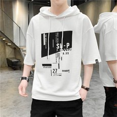 TIRA 남성 반팔 후드티 스트릿 프린트 캐주얼 루즈핏 여름 티셔츠