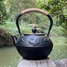 무쇠 차 우리기 캠핑 주철 클래식 우리기용 주물 빈티지, 1개, 1200ml, 버밀리언 철제 뚜껑