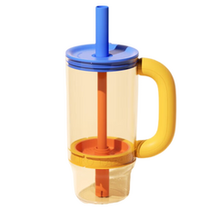 차코랩 거름망이 달린 스트로 투명 텀블러 1180ml, 옐로 + 오렌지 + 블루, 1개