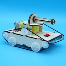 臺灣熱銷 博燃科敎木質益智科敎玩具diy小製作材料包兒童手工模型科學玩具, 四驅坦克車材料包, 1個