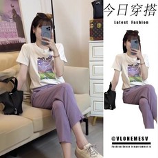 大尺碼套裝 夏裝新款活潑減齡套裝女小個子穿搭微胖顯瘦鹽係輕熟兩件套, 單上衣,L 建議100-120斤