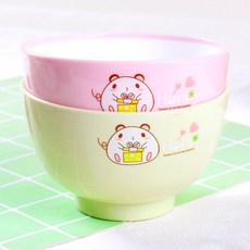 兒童碗防摔寶寶喫飯碗卡通可愛喫麵碗清新可愛米飯碗湯碗塑料無毒, 中號綠色+紫芋色, 1個