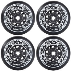 AOWISH 4팩 인라인 스케이트 휠 아웃도어 아스팔트 포뮬러 85A 하키 롤러 블레이드 교체 베어링 ABEC-9 및 플로팅 스페이서 포함 (블랙 76mm)145426, 블랙