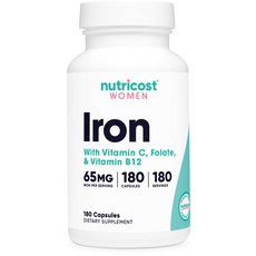 Nutricost 65mg C B12 240 Non-GMO 여성 보충제 철 비타민 엽산 비타민 배합 캡슐