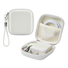 더심플러 USB 케이블 충전기 선정리 한번에! 미니 컬러 선 정리함 스트랩 손 끈 있는 핸드폰 휴대폰 충전기선 선정리 케이스 해외여행 필수품 준비물 소형 디지털 보관 파우치, 1개, 화이트(스트랩)