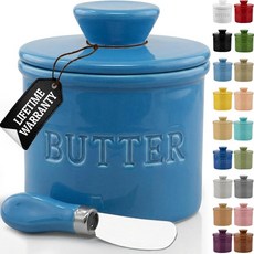 PriorityChef 워터 라인이 있는 뚜껑이 버터 크록 카운터에 놓을 수 세라믹 프렌치 접시 레드 146997, 라피스 블루