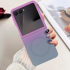 Omio 삼성 갤럭시 Z 플립 7용 마그네틱 실리콘 케이스 MagSafe와 호환 럭셔리 그라데이션 디자인 슬림하고 부드러운 액체 충격 방지 휴대폰 커버 여성 남성 여아용, 퍼플/그레이