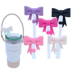 스탠리 호환 빨대마개 리본 뚜껑 1+1, 1세트, 크림+핑크