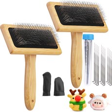 kdafio 나무 양모 카더 2개 바늘 펠팅 브러시 펠팅과 가죽 손가락 보호기 DIY 프로젝트용, kdafio 2pcs 울 카더 양모 바늘 펠팅 브러시용