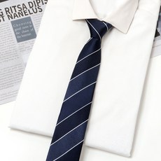 免打結拉鍊領帶 男士商務正裝 黑色條紋懶人易拉款 工作結婚適用 正式場合穿搭 #A6036藏青相間格7cm #默認尺寸